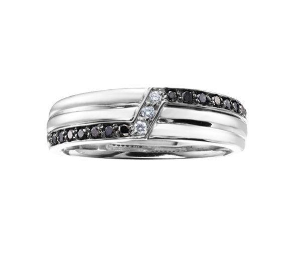 JONC EN OR BLANC SERTI DE DIAMANTS BLANCS ET NOIRS